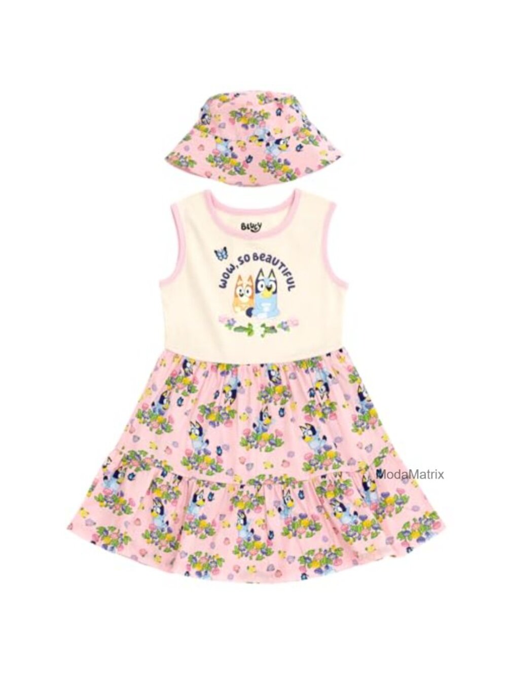 Bluey Floral Girls Dress and Sun Hat Set Toddler Casual Sleeveless